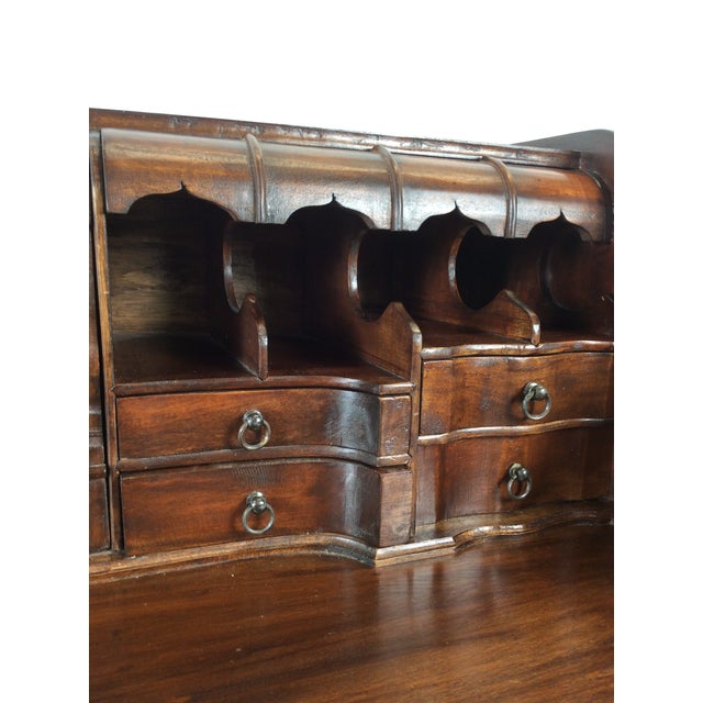 1980s Vintage Walnut Chippendale Style Open Front Writing Desk With Brass Hardware For Sale - Image 5 of 18
