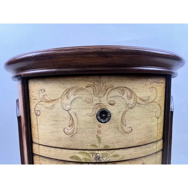 Louis XV Style French Provincial Hand Painted Oval Shaped Nightstand, a Pair For Sale - Image 14 of 18