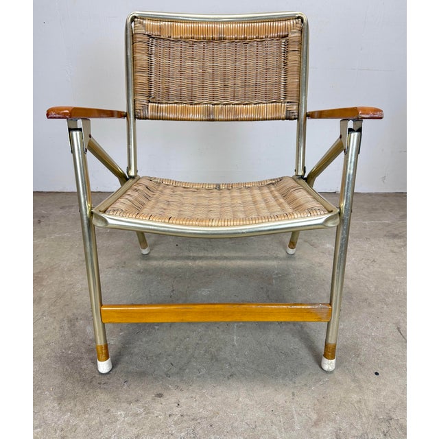 1970’s Mid Century Modern Rattan & Anodized Gold Aluminum Patio / Porch Chairs by Telescope For Sale In New York - Image 6 of 12