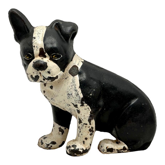 Hard 2 Find Vintage 1930s "Wedge" Type Cast Iron Boston Terrier Puppy Dog Doorstop by Spencer Guillford For Sale