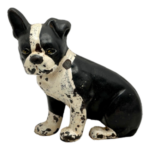 Hard 2 Find Vintage 1930s "Wedge" Type Cast Iron Boston Terrier Puppy Dog Doorstop by Spencer Guillford
