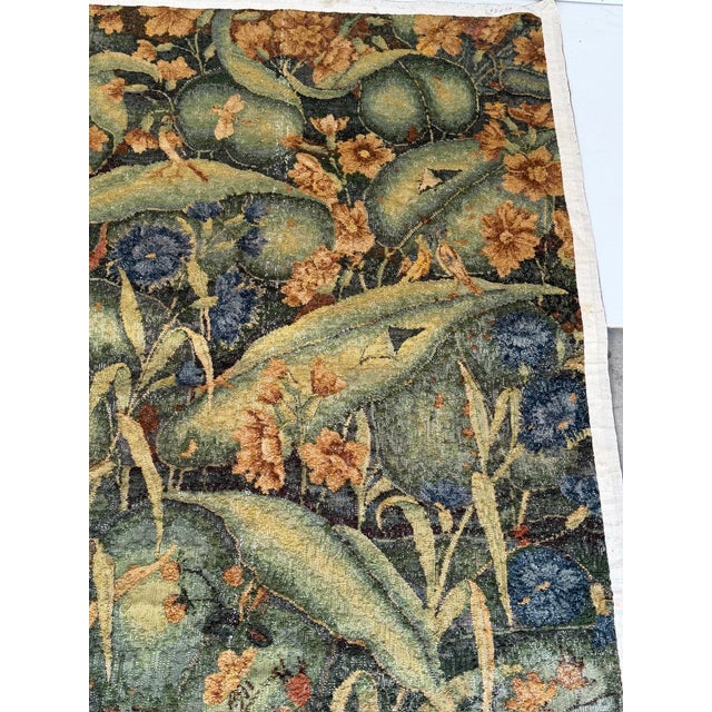 Arts & Crafts Style Verdure Jacquard Woven Tapestry with Birds, Butterflies and Floral Foliage A richly detailed verdure...