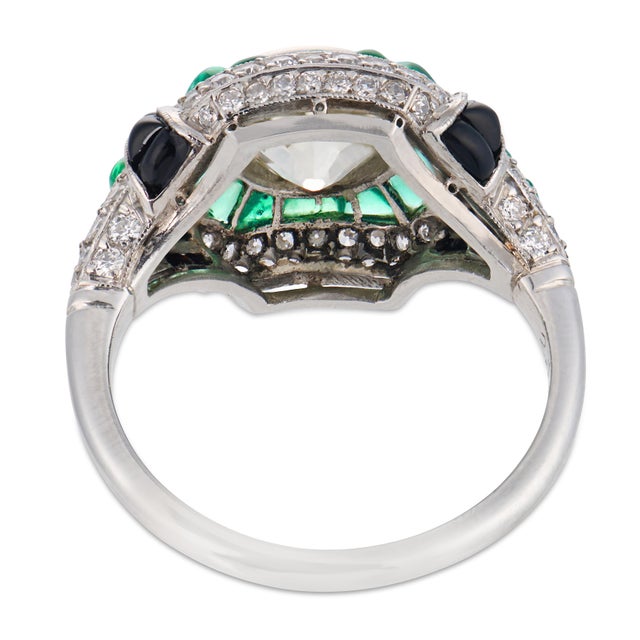 Art Deco Style 2.05 Carat Diamond Emerald Onyx Platinum Engagement Ring, Size 6 For Sale In Los Angeles - Image 6 of 6
