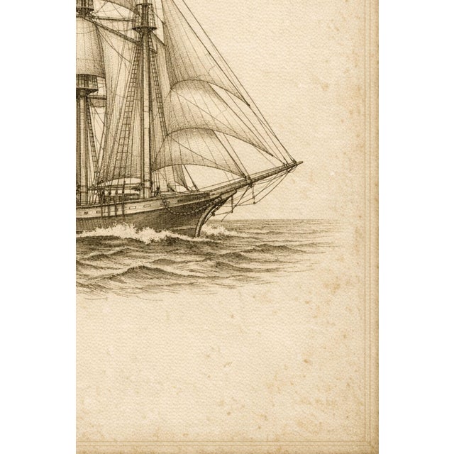 Antique Sailing Ship Study, Minimalist Nautical Art Print, 24″ × 36″ For Sale In Buffalo - Image 6 of 8