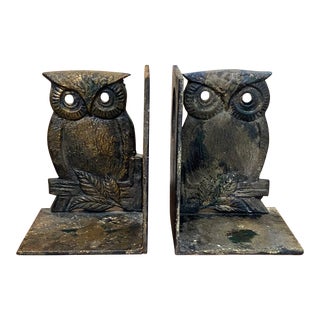Antique Iron Owl Bookends, a Pair For Sale