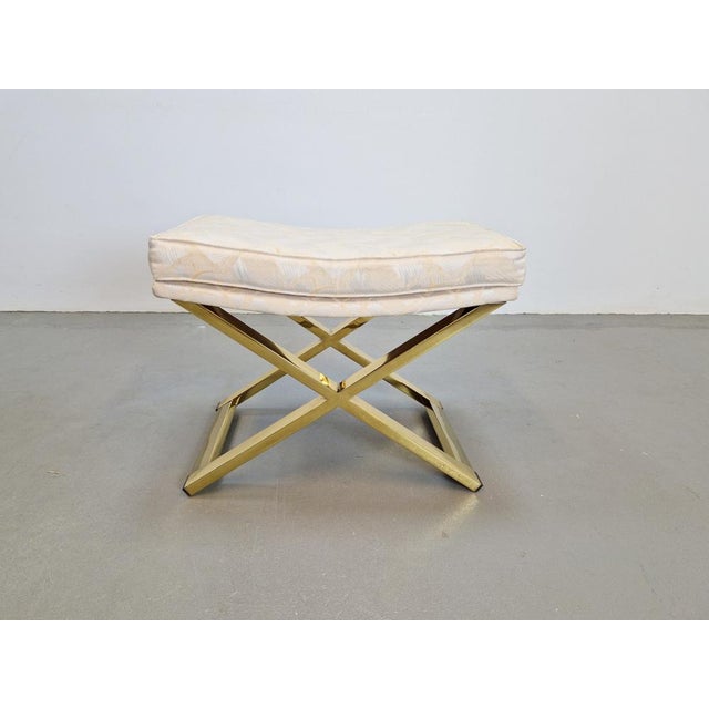 Hollywood Regency Vintage Regency Brass Cross Stool, Italy, 1970s For Sale - Image 3 of 12