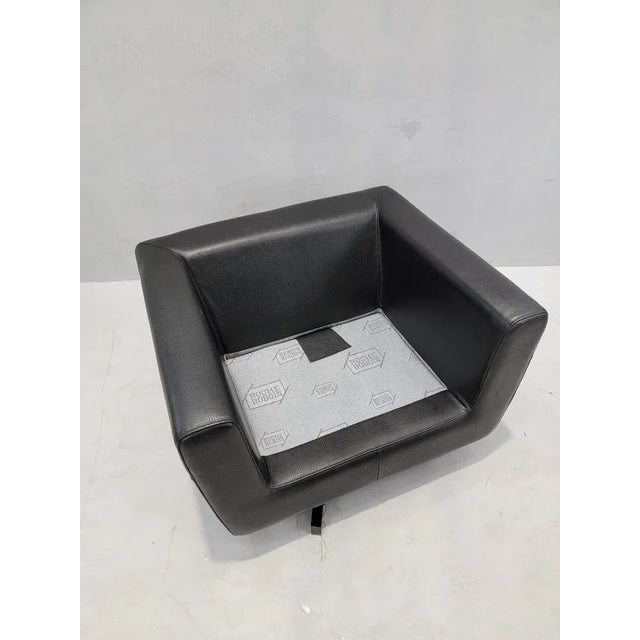 Mid Century Modern Roche Bobois Swivel Lounge Chair in Black Leather For Sale - Image 9 of 10
