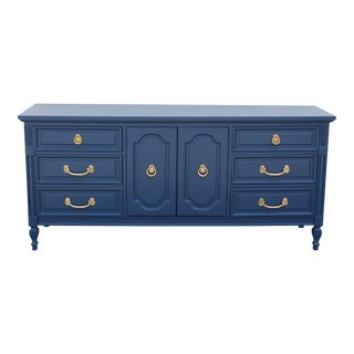 1970s Mid-Century Blue Dresser of Nine Drawers by Dixie For Sale