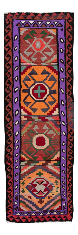 Mid-20th Century Vintage Kilim Runner Rug 3' 4" X 10' 7''.