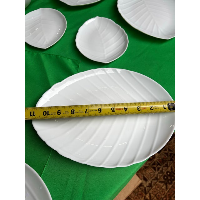1970s Collection of Milk Glass Leaf Design Serving Dishes- Set of 14 For Sale - Image 9 of 12