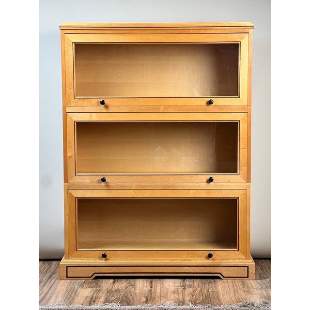 American Vintage Bench Made Maple With Wenge Inlay Three Stack Barrister Bookcase For Sale - Image 3 of 11