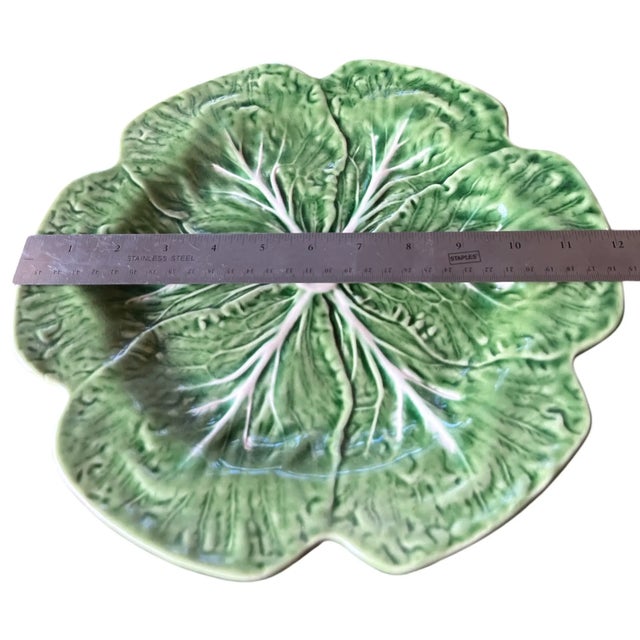 Shabby Chic Vintage 1960s Bordallo Pinheiro Green Cabbage Charger / Platter, 12", Portugal For Sale - Image 3 of 5