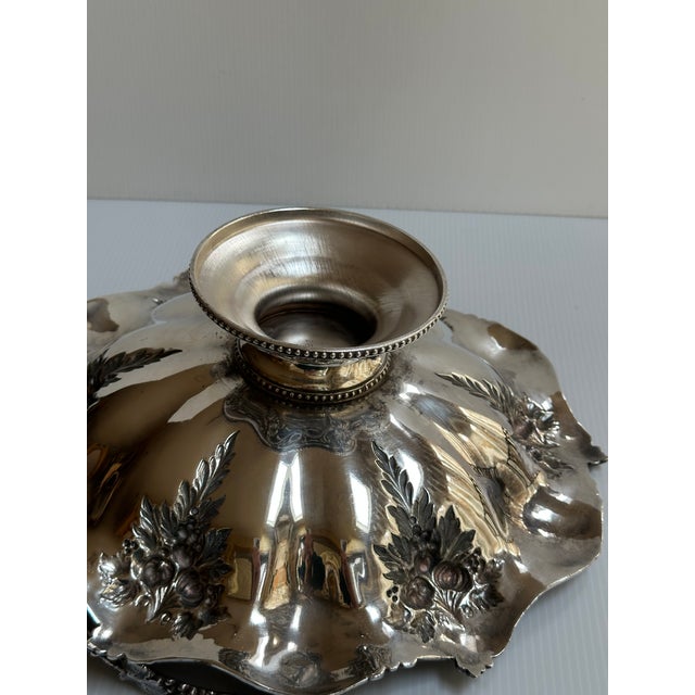 Vintage 11" Extra Silver Plated Bride's Basket With Swing Handle Grapes Motif For Sale - Image 4 of 18
