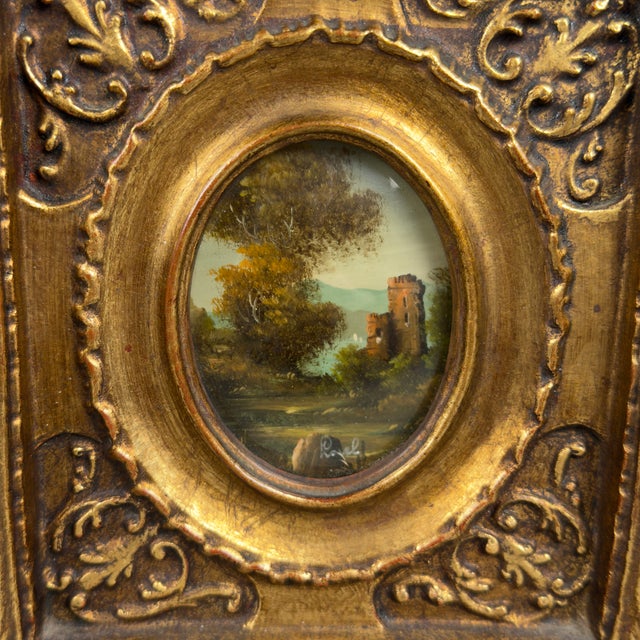Unknown, Miniature Landscapes, 1950s, Oil on Copper, Framed, Set of 2 For Sale - Image 6 of 12