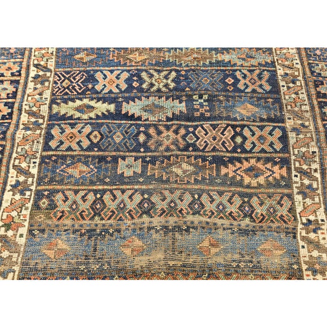 Antique Caucasian Shahsavan Tribal Rug, Hand-Knotted Wool, Geometric Pattern, Navy & Green, 5x6 For Sale - Image 10 of 16