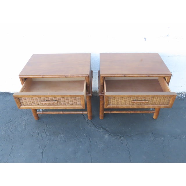 Hollywood Regency American of Martinsville Hollywood Regency Bamboo Nightstands a Pair 6449 For Sale - Image 3 of 18