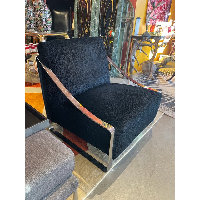 Brett Design Custom Designed Chair in Polished Nickel With Plush Custom Upholstery For Sale - Image 4 of 11