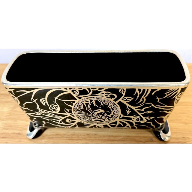 Metal Art Deco Black Amethyst Silveroverlay Vase Antelope Landscape by Rockewell For Sale - Image 7 of 9