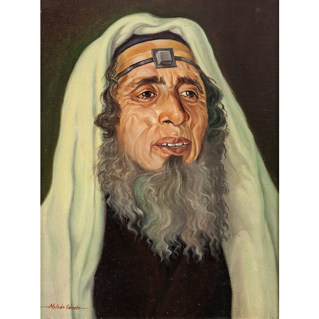 Realism Sandor Molnar, Rabbi with Tefillin, Judaica Portrait, 20th Century For Sale - Image 3 of 4