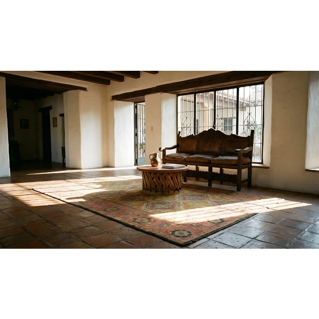 Textile 1920s Yellow Diamond Antique Indian Cotton Agra Rug 4' X 7' Handknotted Wool Carpet For Sale - Image 7 of 9