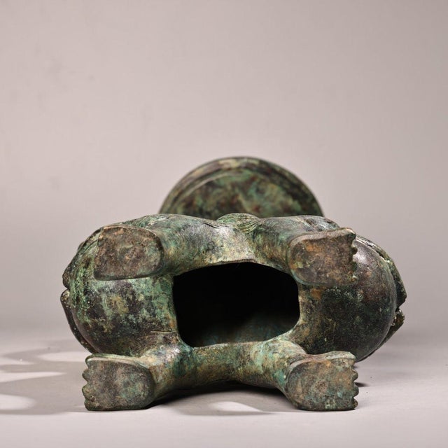 Vintage Archaic Bronze Human-Form Oil Lamp – Figural Beast Base For Sale - Image 9 of 9