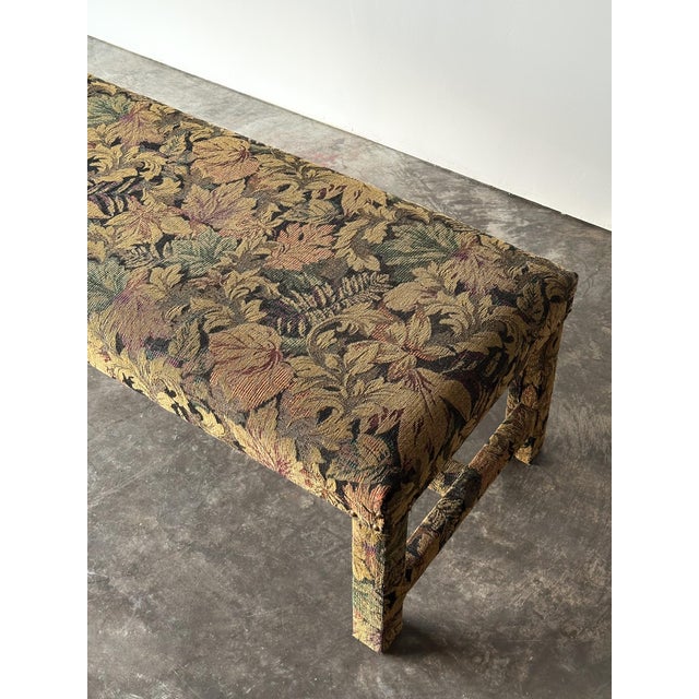 Fully-Upholstered Jacquard Tapestry Parsons Bench, 1980s For Sale - Image 10 of 16