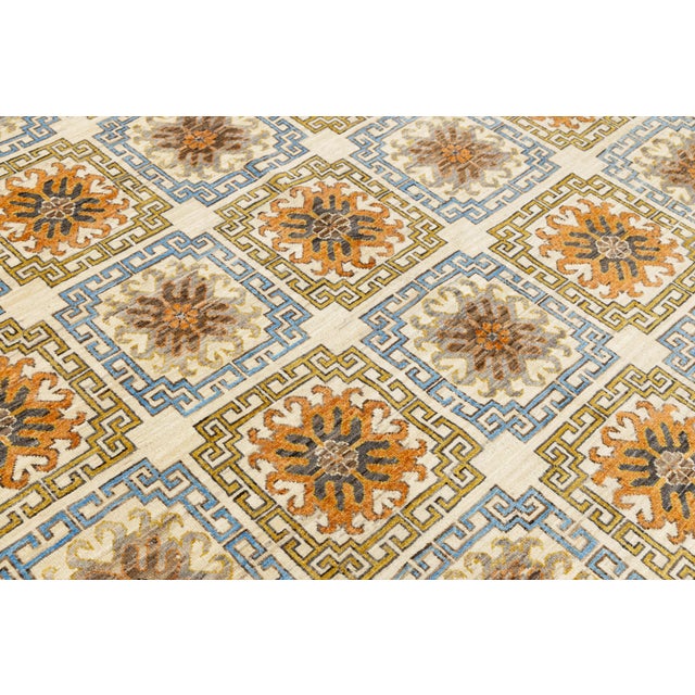 Ivory 10x14 Hand-Knotted Modern Khotan Style Wool Area Rug – Geometric Earth Tones For Sale - Image 8 of 10