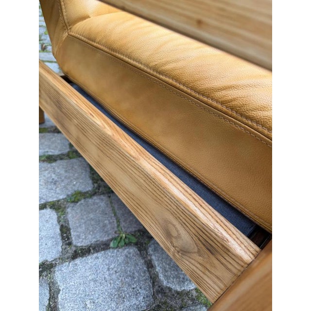 Three-Seater Sofa in Yellow Genuine Leather and Wood by Rolf Benz For Sale - Image 10 of 11
