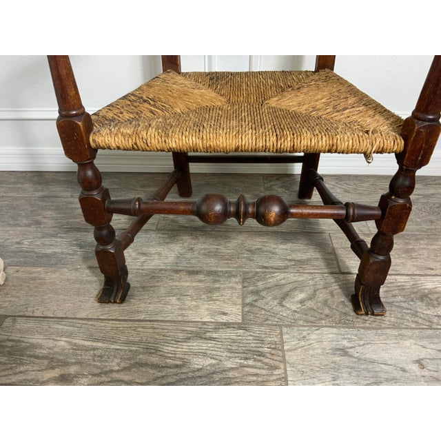 Queen Anne Maple armchair with Spanish feet. New England, circa 1760. Well developed feet, large bulbous stretcher,...