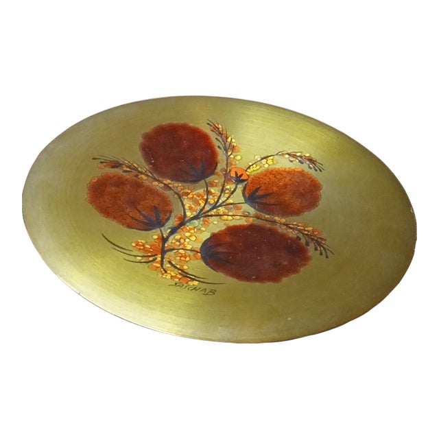 1980s Signed Sascha Brastoff Enamel on Copper Pedestal Plate For Sale