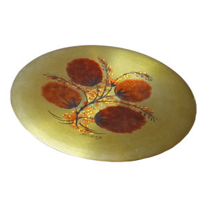 1980s Signed Sascha Brastoff Enamel on Copper Pedestal Plate