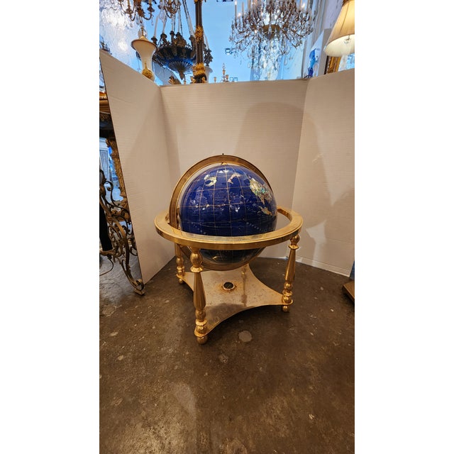 Brass Late 20th Century Rotating Faux Hardstone Globe With Brass Frame For Sale - Image 8 of 8