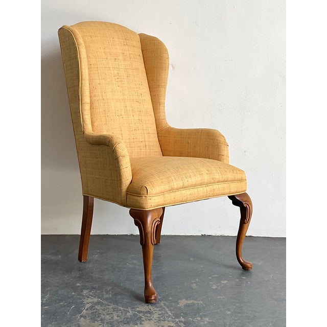 Vintage Raffia Wingback Chair For Sale - Image 4 of 12