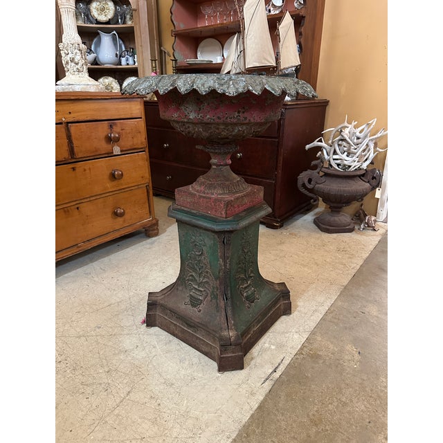 19th Century Victorian Cast Iron Urn With Plinth Base For Sale In Dallas - Image 6 of 13