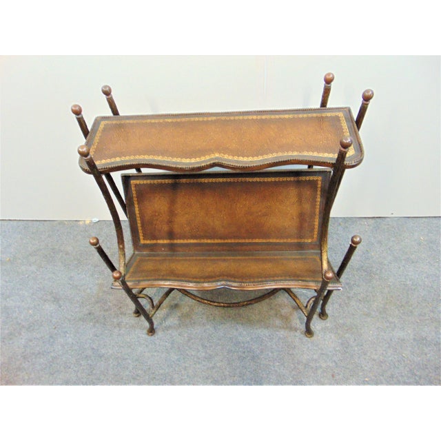 Regency Faux Bois Book Table, metal bronze finish tree form frame with wood leather top table surface and book holder