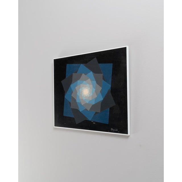 20th Century Belgian Black Geometric Abstract Vintage Painting With Metal Frame by Rene Berdal For Sale - Image 10 of 18