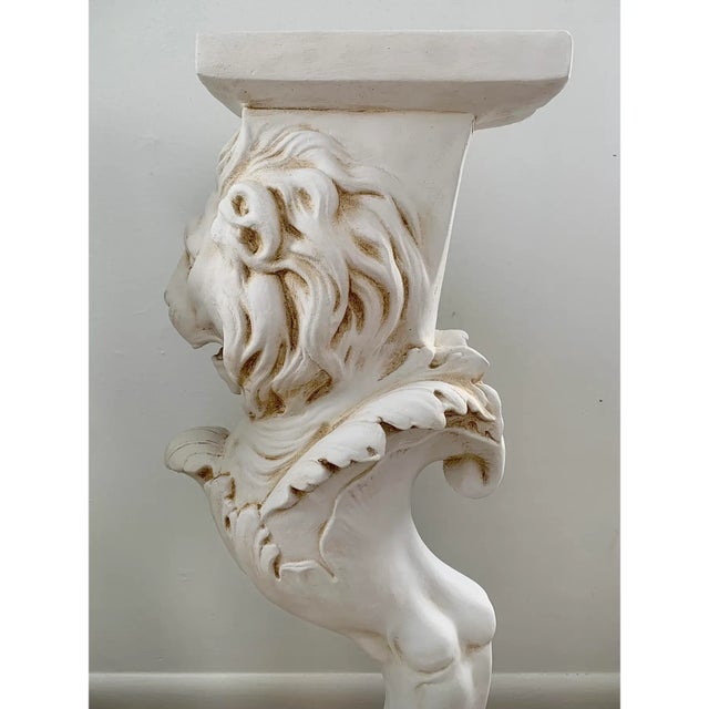Pair of Grand Tour Roman Lion Pedestals in Distressed White Plaster For Sale - Image 12 of 13