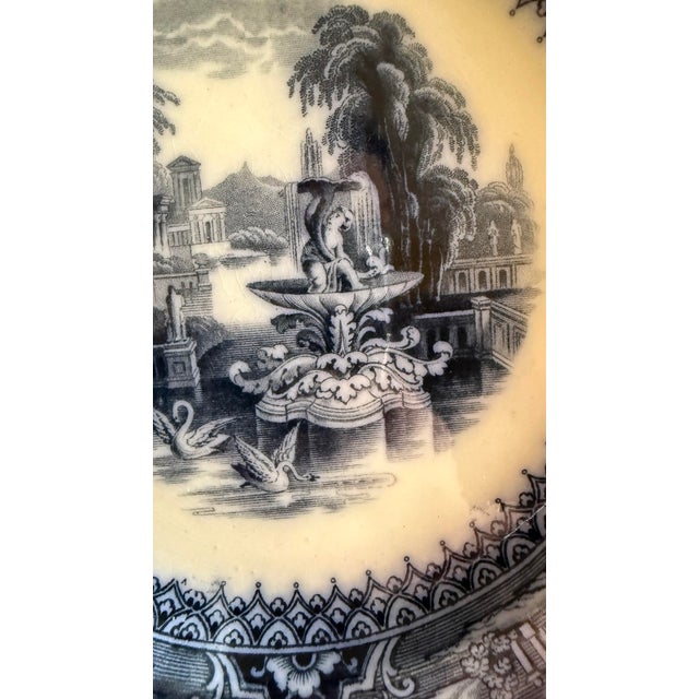 William Adams and Company A Super Rare Set of 6 Antique Flow Black Ironstone Plates “Athens” by W. Adams, Circa 1850’s For Sale - Image 4 of 12