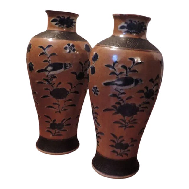 Large 19th Century Chinese Cafe au Lait Baluster Shaped Porcelain Vase - A Pair For Sale