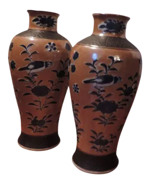 Large 19th Century Chinese Cafe au Lait Baluster Shaped Porcelain Vase - A Pair