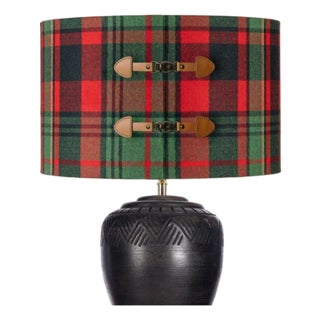 Mind the Gap Tyrolean Plaid Wool Leather Buckles Lampshade, Small For Sale