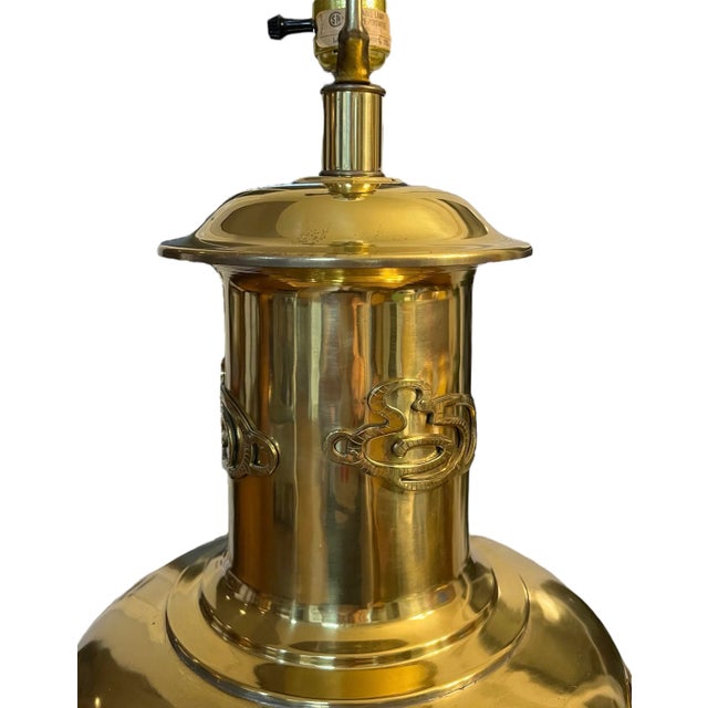 Vintage Mid 20th Century La Barge Hollywood Regency Chinoiserie Brass Table Lamp Without Shade For Sale In Houston - Image 6 of 13