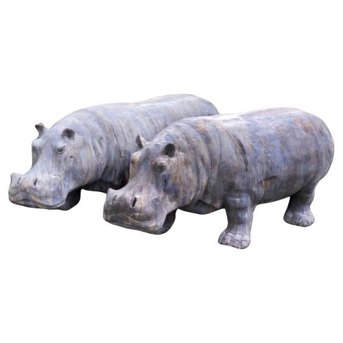 Large Terracotta Hippopotamus, 1950s Sculpture