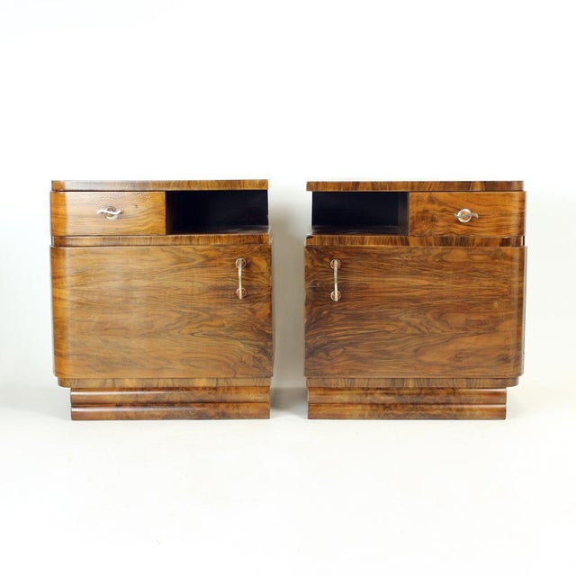 Art Deco Bedside Tables in Walnut, Czechoslovakia, 1930s, Set of 2 For Sale - Image 14 of 14