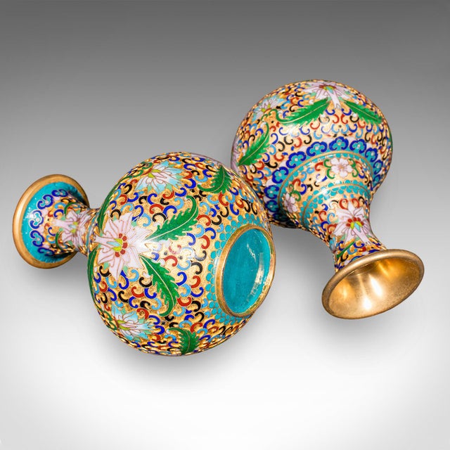 Pair of Small Vintage Baluster Form Vases, Oriental, Cloisonne, Posy Urn, c.1970 For Sale - Image 12 of 12