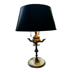 Continental Electrified Late 18th Century Brass Four Spout Oil Lamp