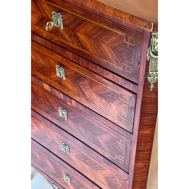 Wood 19th C. French Transitional 5-Drawer Chest With Brocatelle Jaune Marble Top For Sale - Image 7 of 13