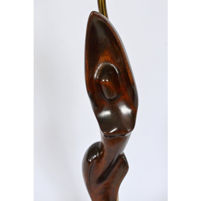 1950s Tall Yasha Heifetz Mahogany Figural Table Lamp For Sale - Image 9 of 13