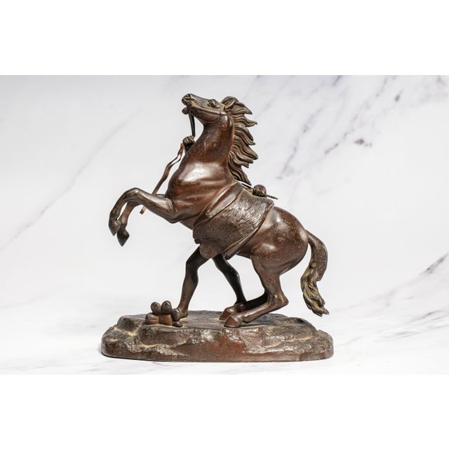 Brown Neoclassical Style Antique Victorian Cast Metal Statue Man With Horse Equestrian Home Decor For Sale - Image 8 of 15