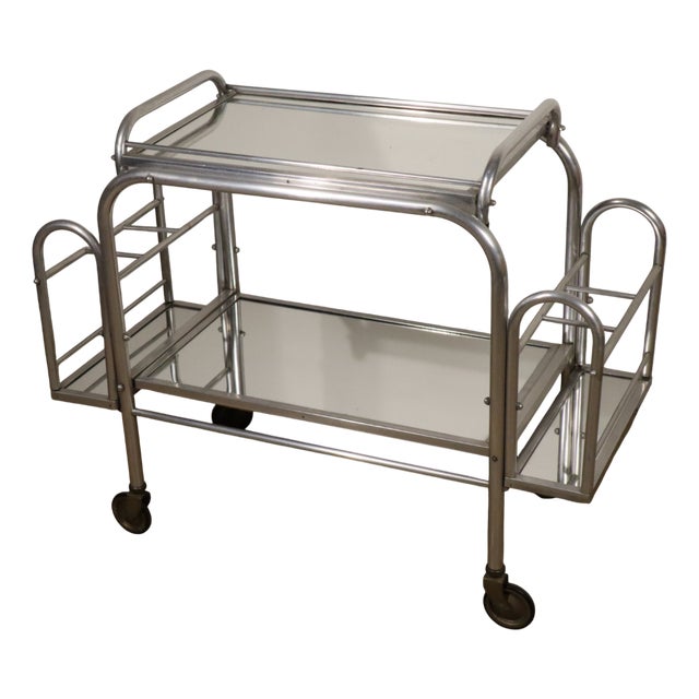 Vintage Rolling Trolley in Chrome Metal and Mirrored Glass, 1970s For Sale